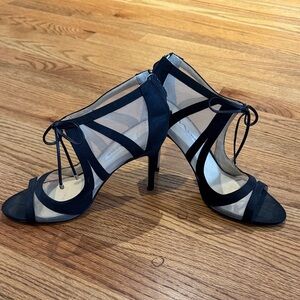 Nina Black Mesh Lace-Up Heels